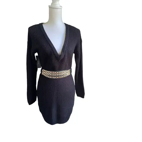 NWT Lulus Long Sleeve Knee Length Knit Sweater Dress Black Size XS