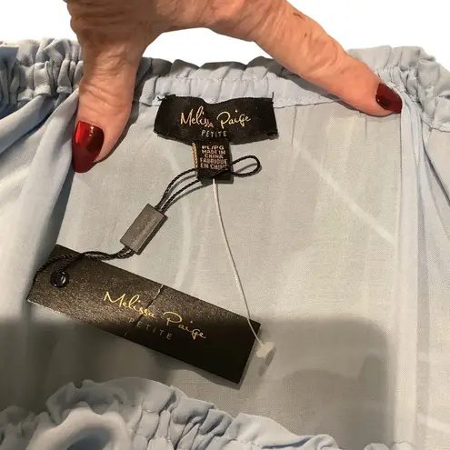 Melissa Paige Sky Blue Ruffled Peasant Top BRAND NEW BEAUTIFUL DETAIL. SIZE PL