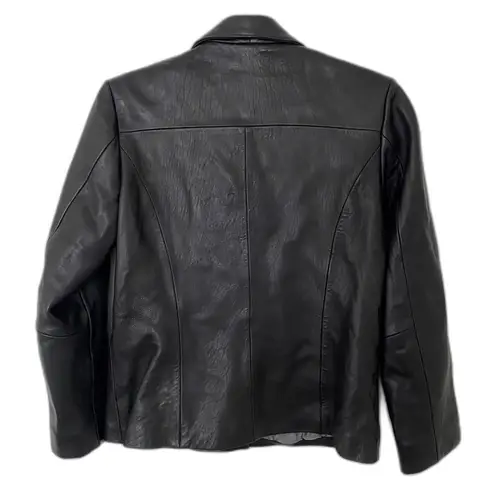 Geoffrey Beene VTG Y2K Sport Women’s Black Leather Button Up Pockets Jacket Sz S - Image 2