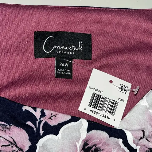 Connected Apparel NWT Size 24W Navy Blue & Purple Floral Print Sheath Dress