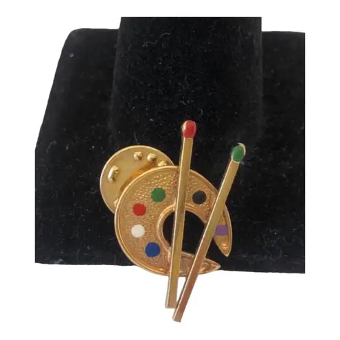 Vintage Artist's Palette Brush Paints Gold Tone Pin/Brooch