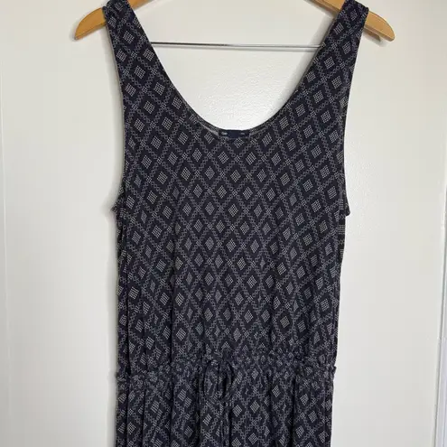 Gap Long Maxi Casual Dress Woman’s Size XL Geometric Diamond Print Navy Blue