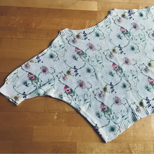 Luisa Ricci Floral, Loose Knit, Cold Shoulder Sweater, White, Pink, Size M Size M