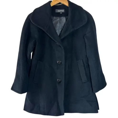 Ellen Tracy Black Wool Angora Pea Coat Size 2P 2 Petite