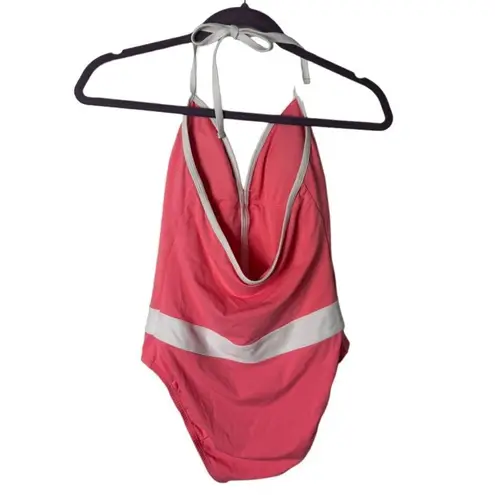 Bleu Rod Beattie 🌸 Size 6 Pink & White One-Piece Swimsuit | Halter Tie | Sexy V