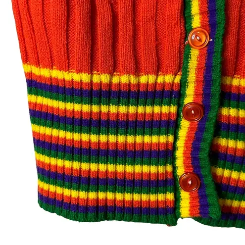 Vintage Starlight Trading Inc Rainbow Striped Button Cardigan 100% Acrylic Korea Red Size M