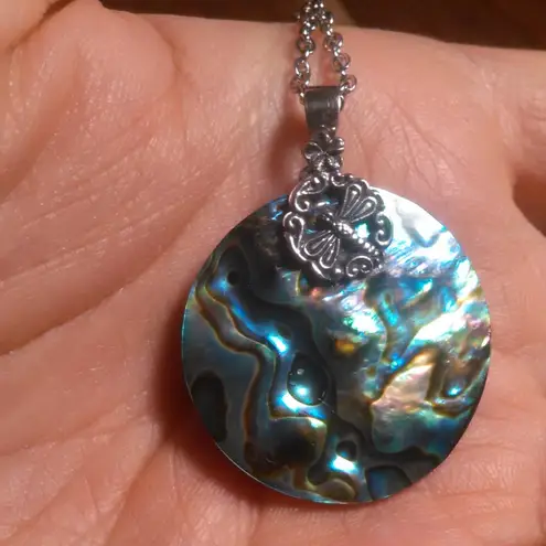 Abalone Shell Sterling Silver Dragonfly Pendant Stainless Steel Necklace