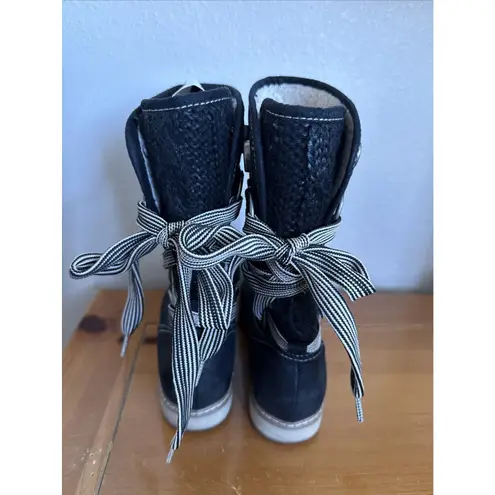 White Mountain Winter Boots Womens 7 M Tivia Black Fabric Lace Up Mid-Calf Lined