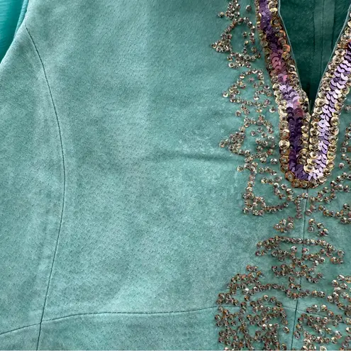 wilson's leather Vintage Blue Suede Boho Western Sequin Kimono Sleeve Top Sz XL