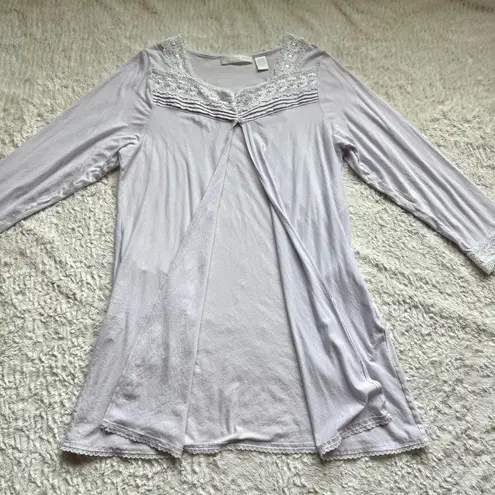 Eileen West Cotton Modal Open Front Robe L Lilac Lace Tradwife Cottage Rustic Purple Size L