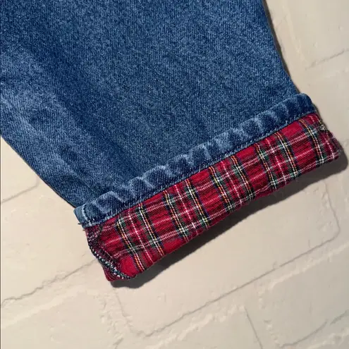 L.L. Bean jeans Denim lined flannel Red Plaid soft cozy warm vintage Cabincore Blue Size 8P