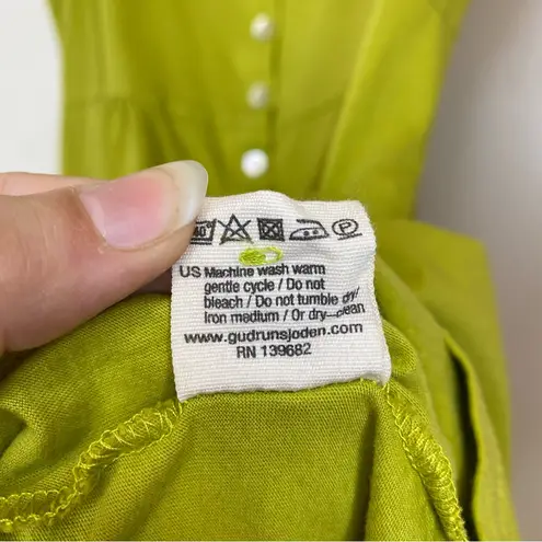 GUDRUN SJODEN Sleeveless Button Front Cotton Mini Dress Lime Green Sz Small