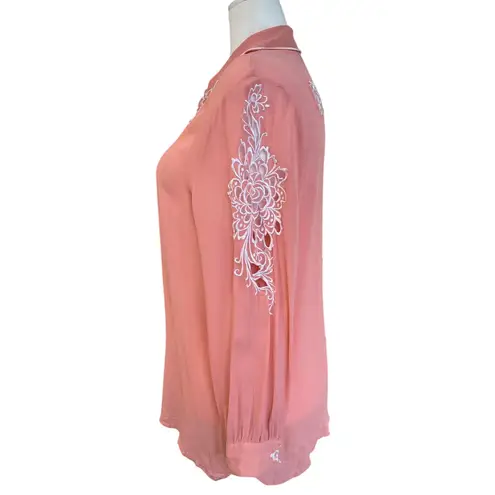 Bob Mackie Wearable Art Vintage 100% Silk Blouse Women's Size 2X Cutout Lace 90s