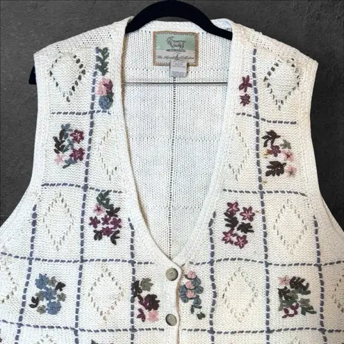 Vintage Floral Cottage Patchwork Sweater Vest Size 18/20 Holiday Country Farm White