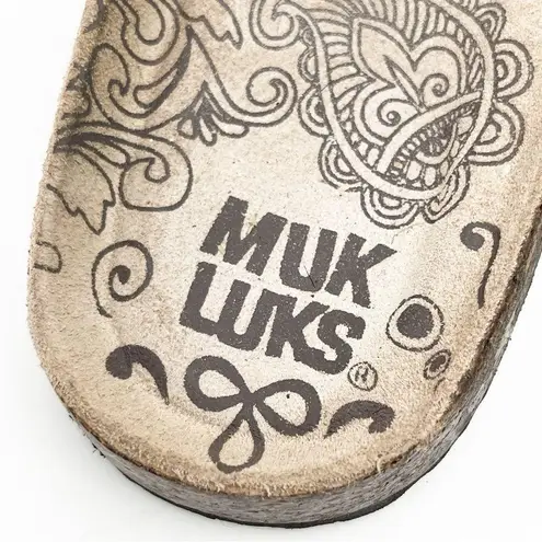 MUK LUKS Brooke Pineapple Fringe Trim Slip On Sandal Slides Size 8