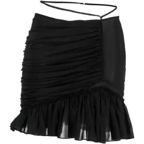Nensi Dojaka Ruched Asymmetric Stretch Silk Mini Skirt Black Ruffle Size Small