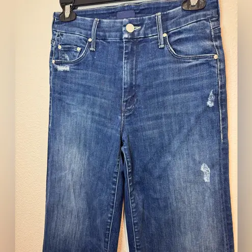 MOTHER The Roller Crop Undone Hem Wide Leg Dark Graffiti Wash High Rise Jean 25 Blue