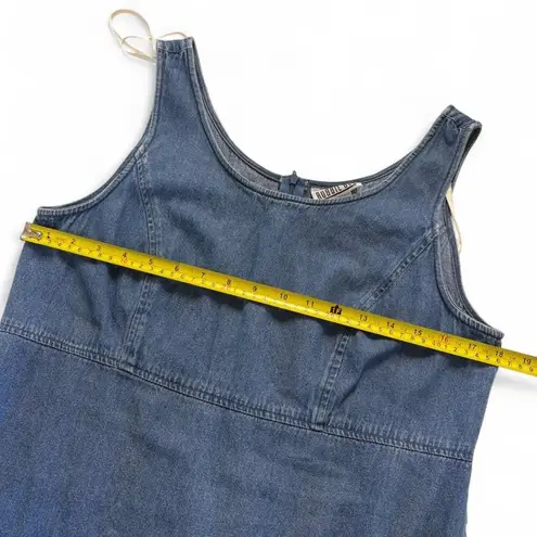 Robbie Bee Vtg 90s Maxi Denim Floral Embroidery Grannycore Cottage Dress Sz 10