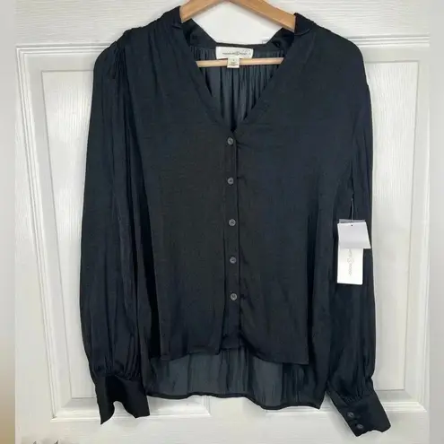 Treasure & Bond Black V-Neck Long Sleeve Blouse Button Front Size S
