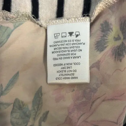 Metaphor  Women's One-Sided Floral Stripe Beige Shirt Sz Large Casual Summer