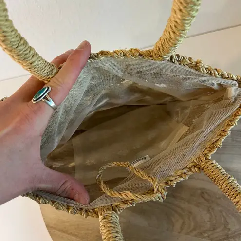 Handmade Vintage Natural Fiber Woven Weaved Top Handle Tote Bag Tan