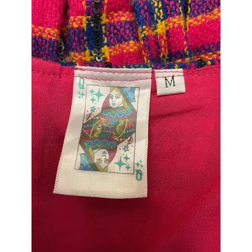 Chic Plaid Puff Sleeve Square Neck Mini Dress Women's Size M Pink Size M