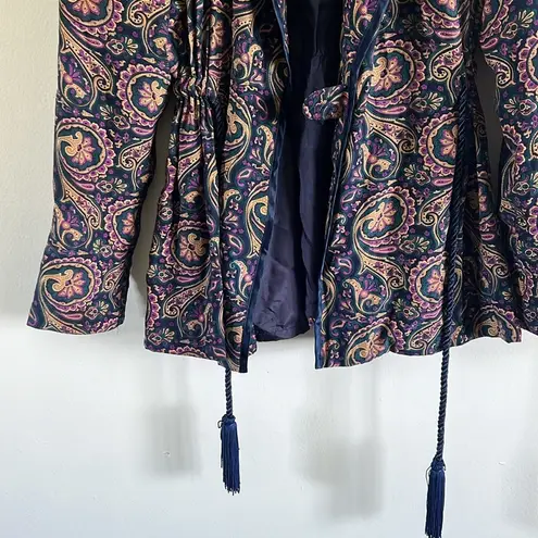 Diane Gilman Vintage silk navy, purple, and green paisley robe