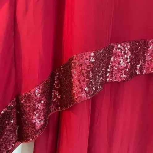 Miss Cristina red chiffon 2pcs dress set long dress with sequin hem cape XL NWOT