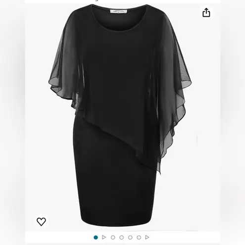 Woman’s mesh cape overlay bodycon knee length pencil dress for wedding gust Size L