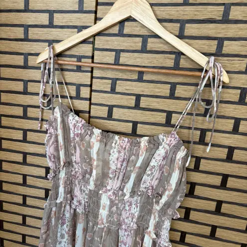 Vici Brown And Pink Floral Maxi Dress Size Medium