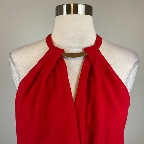 XScape Red Chiffon Sleeveless Ruffled Long Evening Gown Size 8 Formal Dress