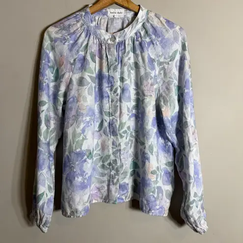 Bella Dahl Floral Print Linen Button Up Blouse Top Womens Medium Pastel Colorful
