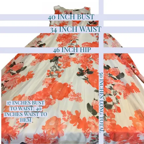 Chetta B CORAL, WHITE AND GRAY FLORAL PRINT CHIFFON MAXI DRESS (12)