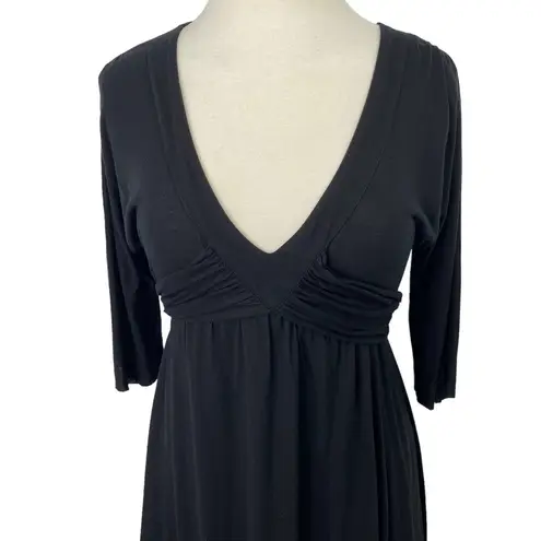 Velvet By Graham And Spencer V-Neck Dress Black Midi Knee Length Womens Medium