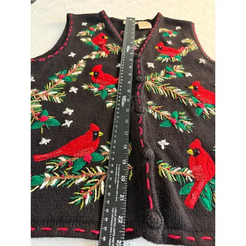 VTG 90s Bobby Brooks Ugly Christmas Holiday Vest Cardinals Mistletoe Beaded 8