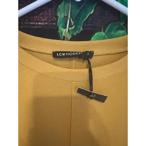 LCW Modest Ribbed Long Sleeve Midi Shift Dress Rust Gold Mustard Fall Boho XL