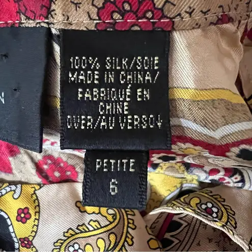 Dana Buchman Paisley 100% Silk Button-up Top Red Gold Festive VTG Sz 6 Petite