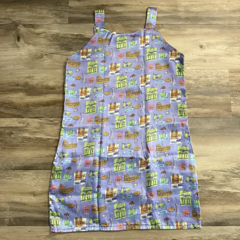 Colorful Rome Print Sleeveless Dress Italy Landmarks Travel Theme Size S/M Purple