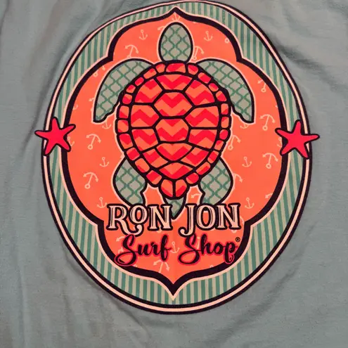 Ron Jon Surf Shop Turtle Graphic Long Sleeve T Shirt Aqua Beach Vacation Blue Size M