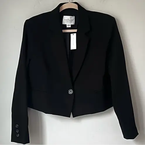 NEW Velvet by Graham & Spencer Women’s Black Anya Ponte Cropped Blazer Sz Med ♟️