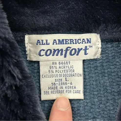Vintage All American Comfort Winter Design Full Zip Acrylic Poly Sweater Adult L Blue Size L
