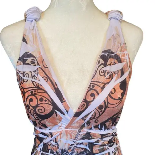 Chesley women's size medium maxi dress peach cream black tie back butterfly