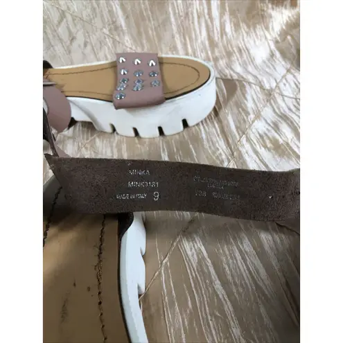 Minka Women Peach Pyramid Studs Lori Tan Leather Studded Sandals 9 Made In Italy