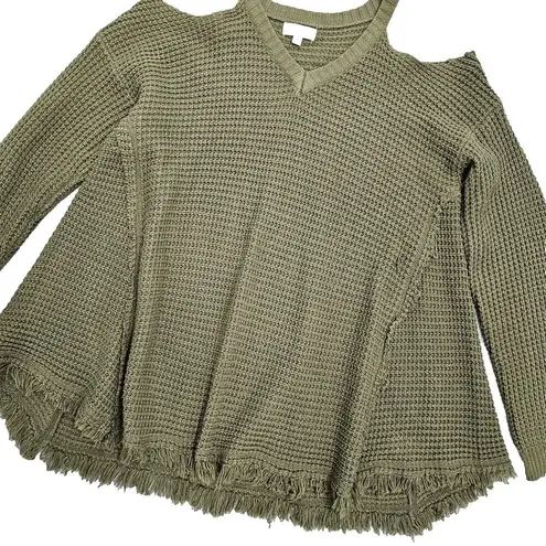 Umgee Sweater Cold Shoulders Open Knit Pullover Sweater Womens Size M Green Boho