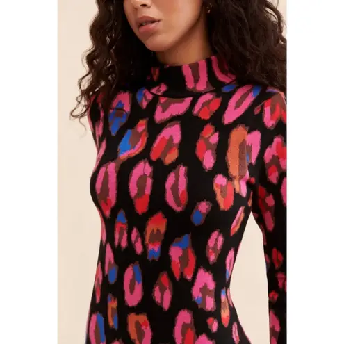 Farm Rio Printed Mini Iridescent Leopards Sweater Dress