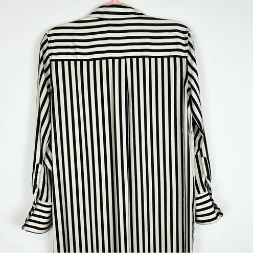 Banana Republic  Factory Cream Black Striped Satin Long Sleeve Maxi Shirt Dress