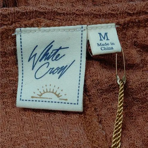 White Crow Boho Waffle Knit Thermal Top Women's Medium Rust Long Sleeve Henley