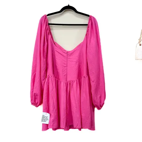 ASOS  DESIGN corset blouson sleeve skater mini dress in bright pink flirty