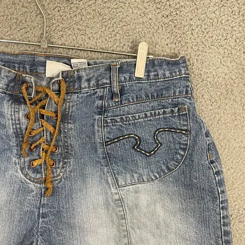 Carolina Blues Denim Shorts Women 18W Blue Light Wash Lace Up Y2K