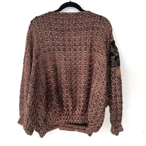 Vintage Jackart Italy Bronze Metallic Floral Patchwork Design Pullover Sweater Size L